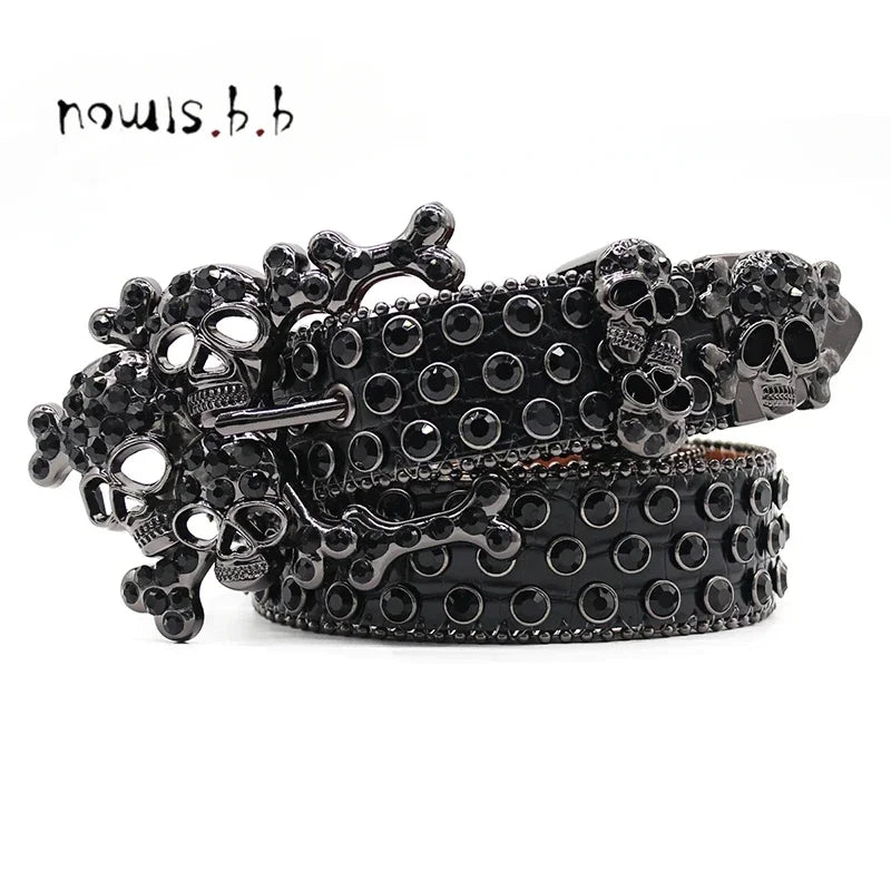 Luxury Rhinestone Skull Buckle Belt Unisex