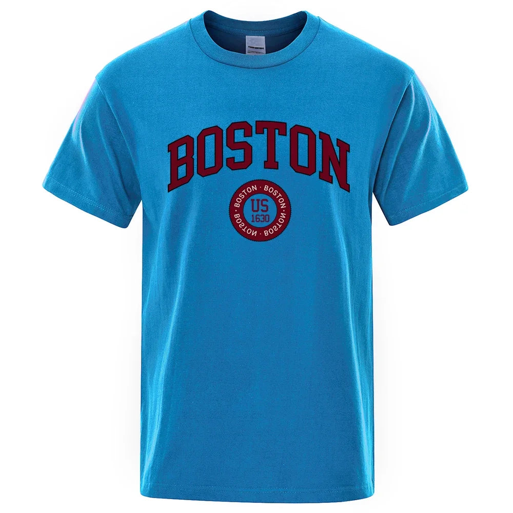 Cotton Tops Fashion Summer Mens Tee Clothes Oversized Tshirt Boston City Us Founded In 1630 Print Men T-Shirt Fashion Clothing