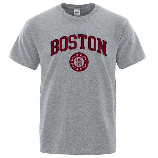 Cotton Tops Fashion Summer Mens Tee Clothes Oversized Tshirt Boston City Us Founded In 1630 Print Men T-Shirt Fashion Clothing