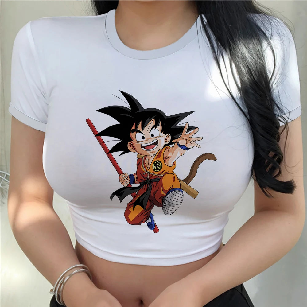 Harajuku New T-shirt Anime Vegeta Top Women Clothing Tops Y2k Fashion Sexy Goku Cool Kawaii Clothes Women's T-shirts Summer 2023