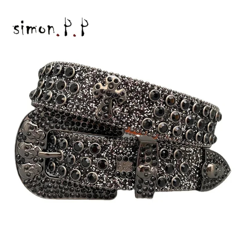 Dark Rhinestone Studded Belt