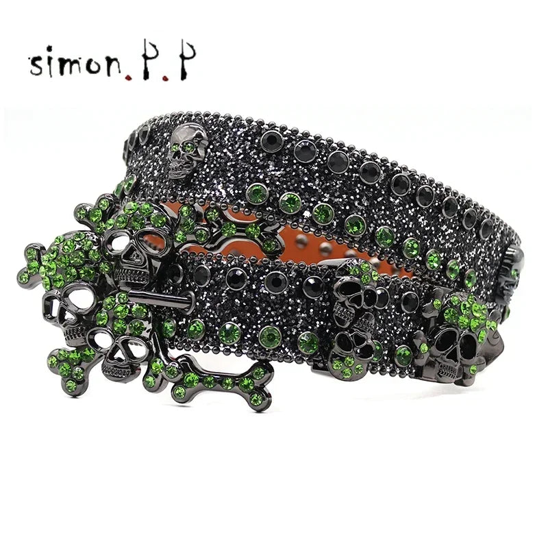 Luxury Rhinestone Skull Buckle Belt Unisex