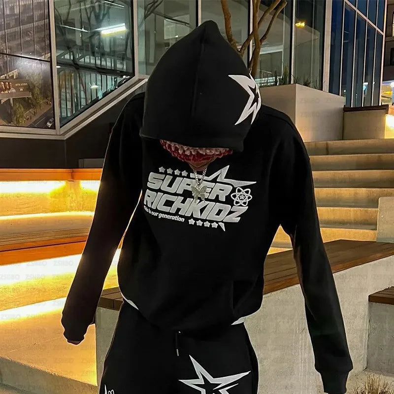 2025 Aesthetic Y2k Gothic Sweatshirt Fleece Zip Hoodie Trend Star Letter Print Jacket Coat Gothic Clothes Women Oversize Top