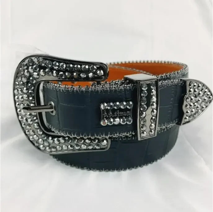 2025 Punk Western Rhinestones Diamond Belts Leather Studded Bing Belt Cinturones Para Mujer Y2K Cowboy Cinto De Strass For Men Women