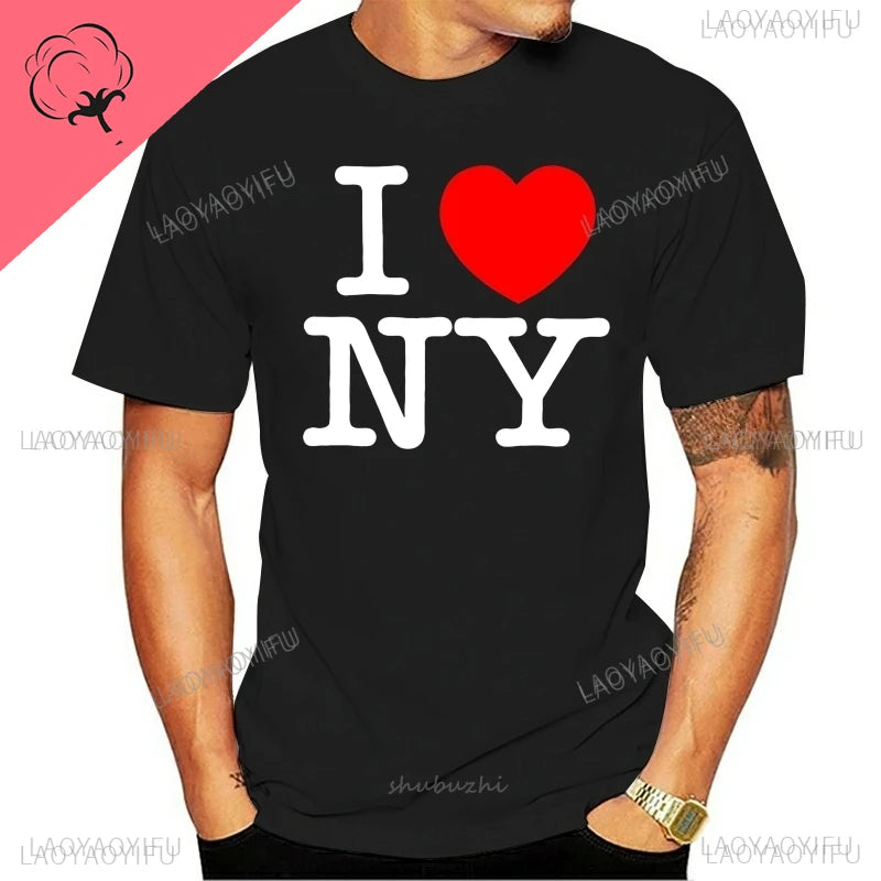 I Love New York Man's Cotton T Shirt NY Heart Souvenir Funny T Shirt Fashion Gift Comics Classic Apparel Streetwear Short-sleev