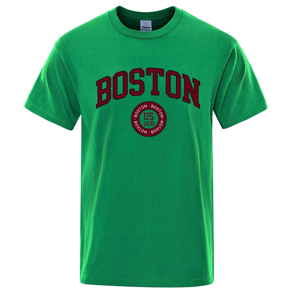 Cotton Tops Fashion Summer Mens Tee Clothes Oversized Tshirt Boston City Us Founded In 1630 Print Men T-Shirt Fashion Clothing