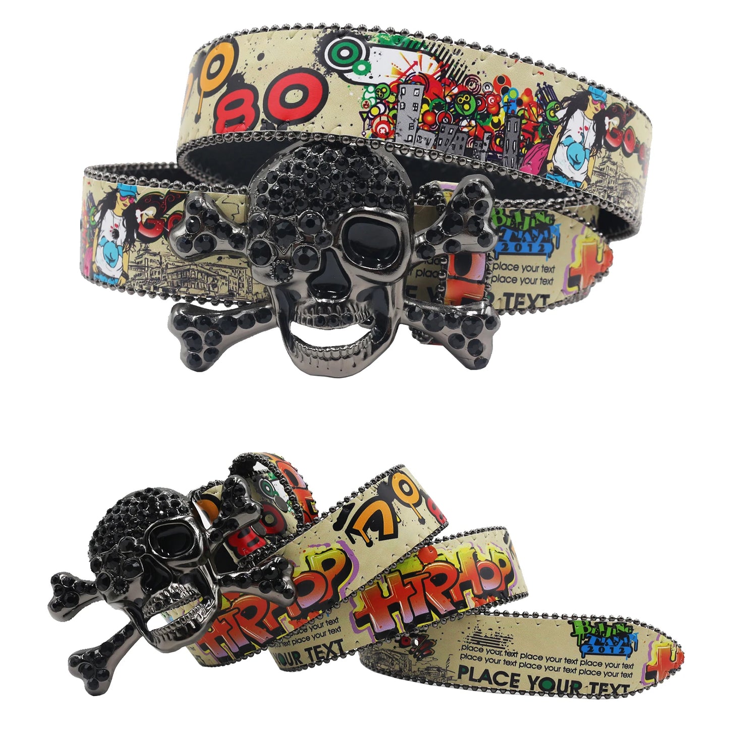 2025 Big Skull Punk Black Rhinestone Belt Unisex Designer Belt Diamond Y2K