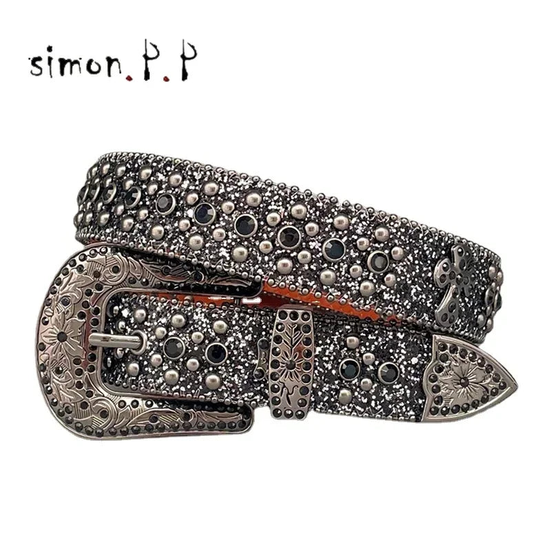 Dark Rhinestone Studded Belt