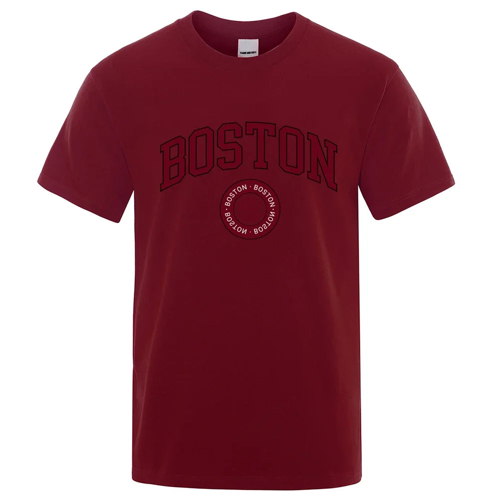 Cotton Tops Fashion Summer Mens Tee Clothes Oversized Tshirt Boston City Us Founded In 1630 Print Men T-Shirt Fashion Clothing