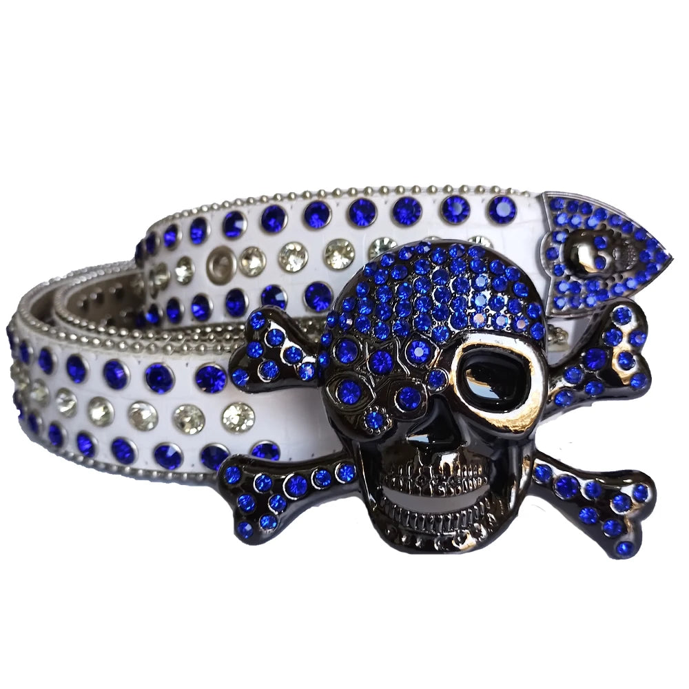 2025 New Punk Western Big Skull Sparkly Unisex Leather Bling Diamond Rhinestone Belt