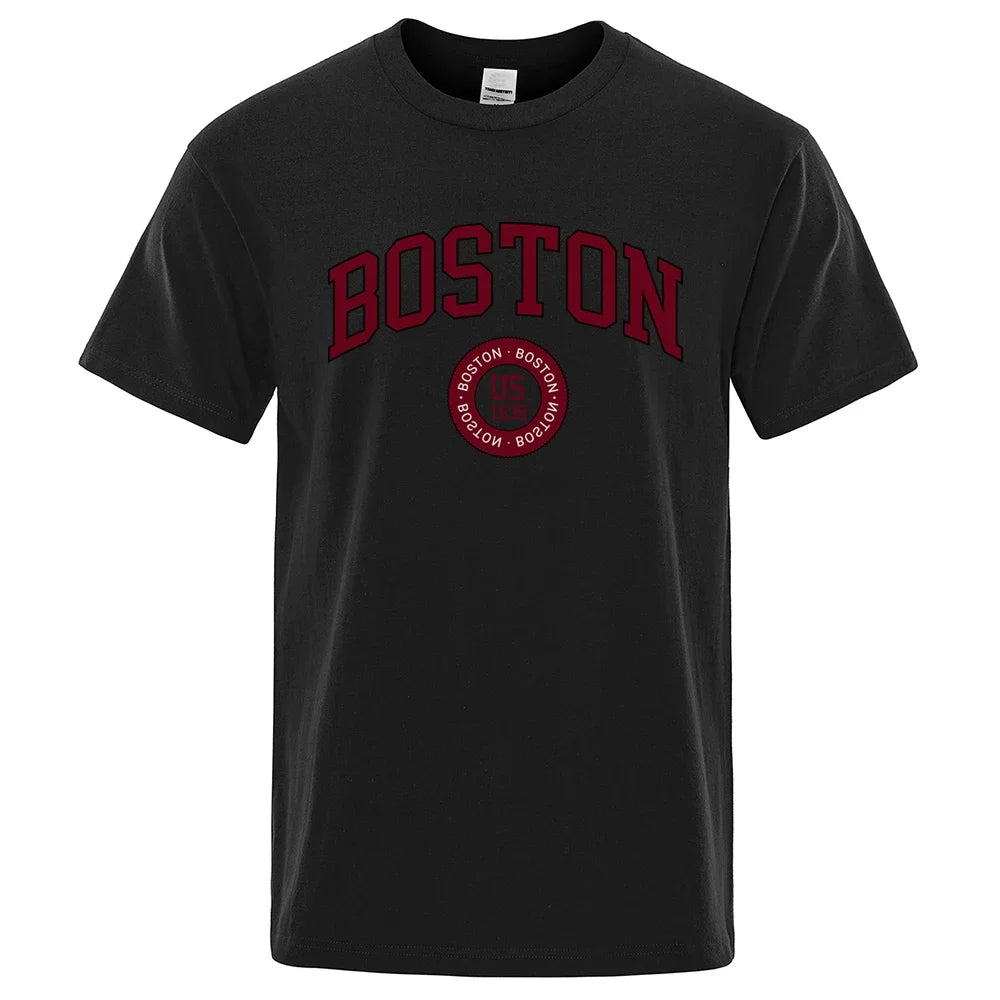 Cotton Tops Fashion Summer Mens Tee Clothes Oversized Tshirt Boston City Us Founded In 1630 Print Men T-Shirt Fashion Clothing