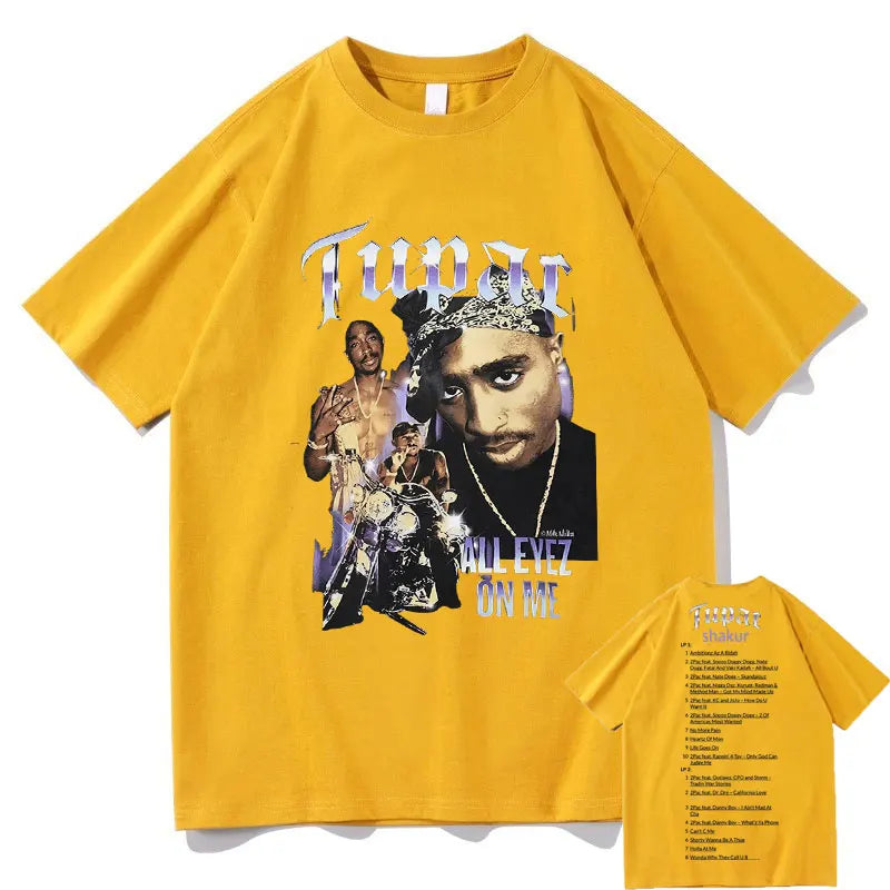 New Rap Tupac 2pac ALL EYEZ Motorbike Vintage Print T Shirt Men Women 100% Pure Cotton T-shirts Playboi Carti Hip Hop Man Tshirt