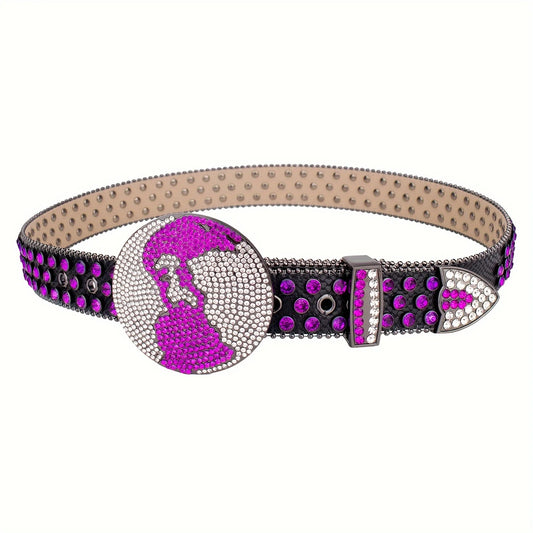 2025 Lean World Hip Hop Punk Western Cowboy Diamond Belts Sparkly Big Buckle Planet Rhinestone Belts For Men Women