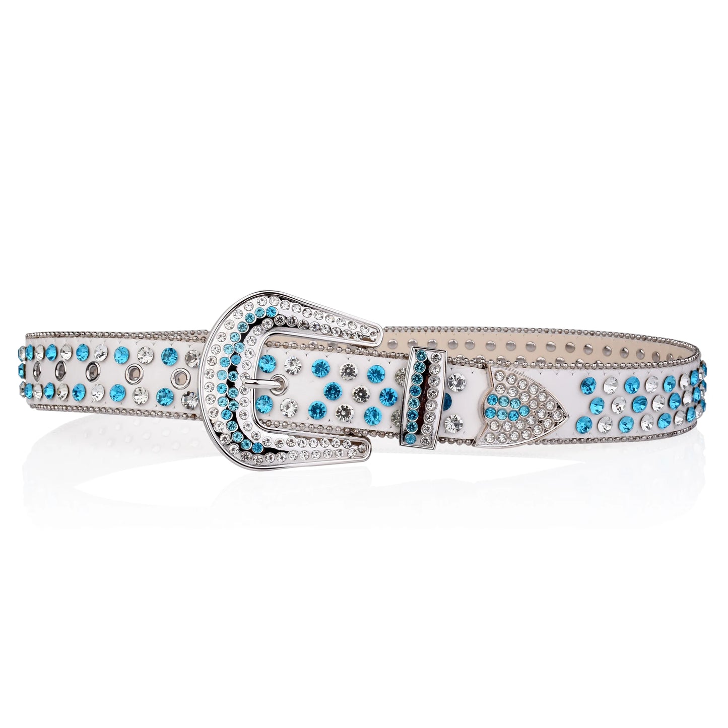 2025 Rhinestone shiny blue and white crystal belt Unisex