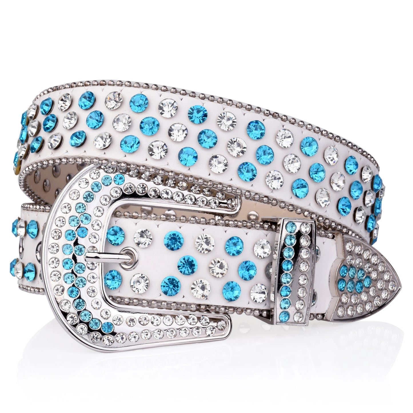 2025 Rhinestone shiny blue and white crystal belt Unisex