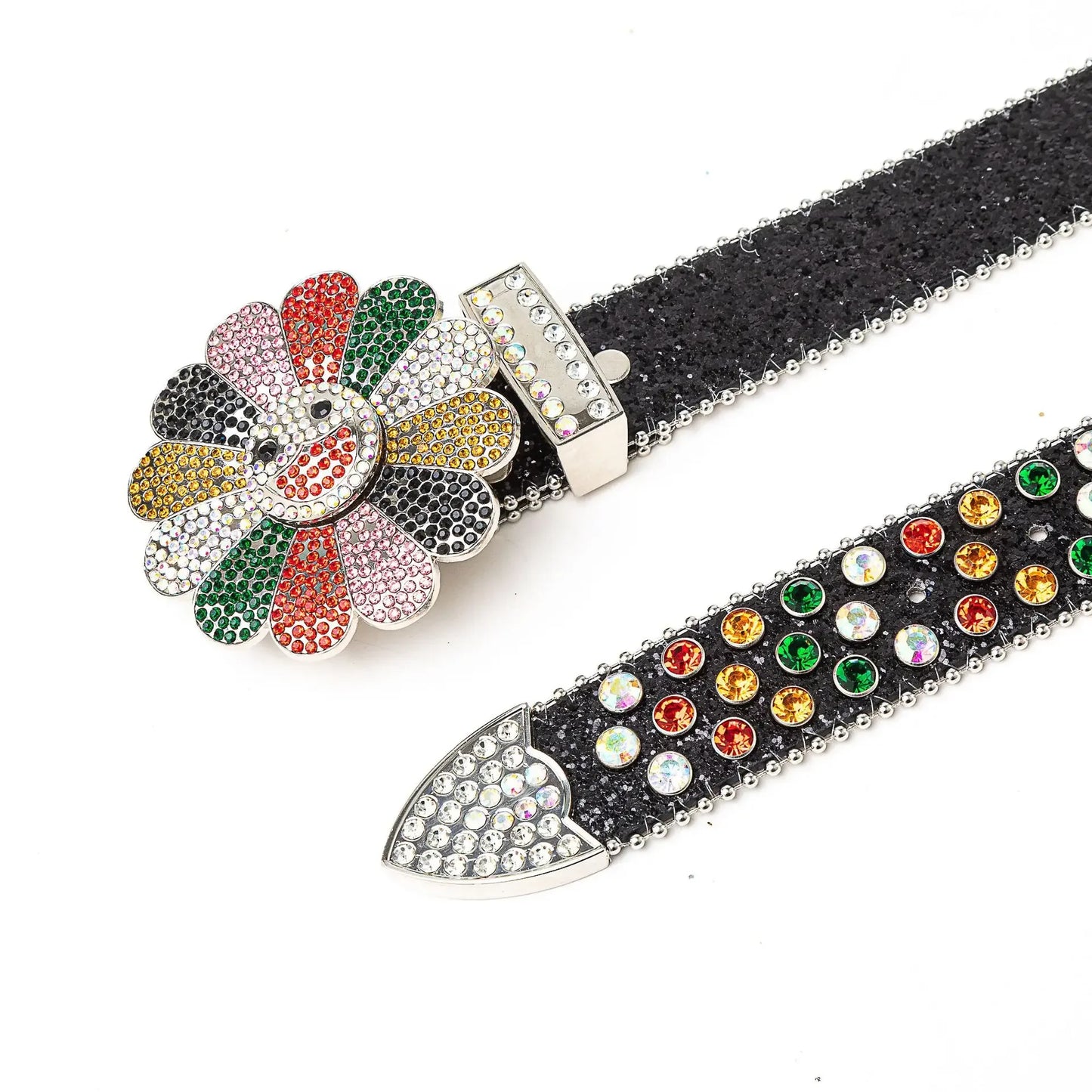 2025 Bb belt Luxury shiny dazzling colored rhinestone flower belt Fashion punk hip hop Streetwear style belt