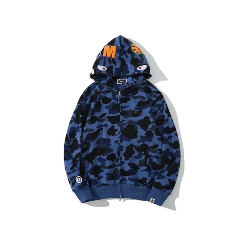 2025 100% Cotton Ape Camouflage Zippered Hoodie Fine Embroidery