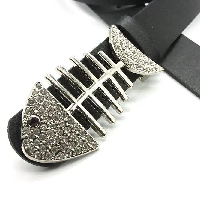 2025 Designer Silver Diamond Inlay Fish Bones Buckle Y2k Belt Gothic Diesel BB Belt  Women's Vintage Belt Y2k Jeans Men Accessories