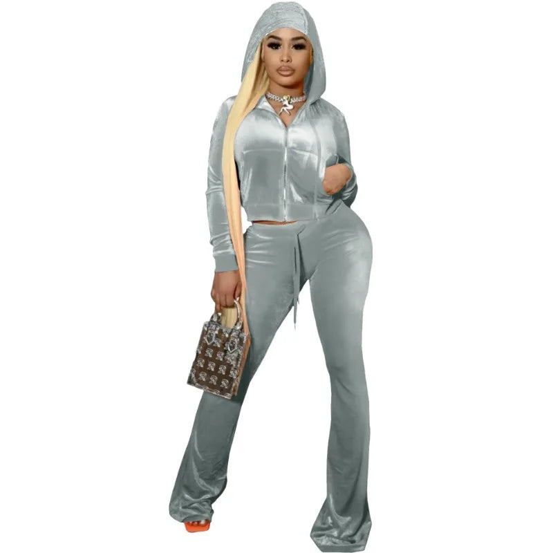 Europe 2024 Tracksuit Women's Velour Tracksuit Track Suit Two Piece Set Women Pants Sets Hooded Zipper Tracksuit Winter Outfits