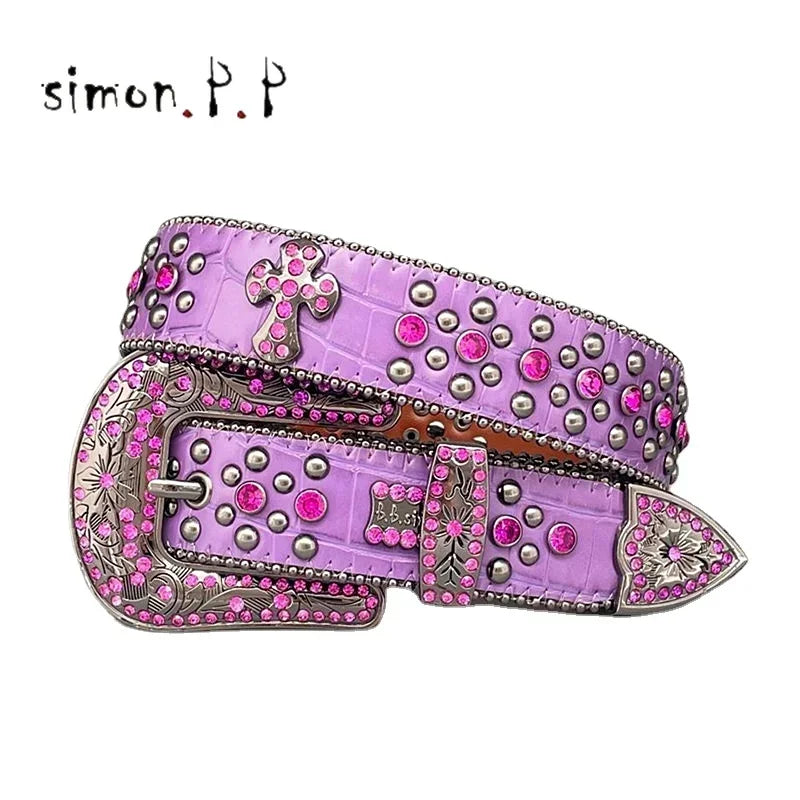 Dark Rhinestone Studded Belt