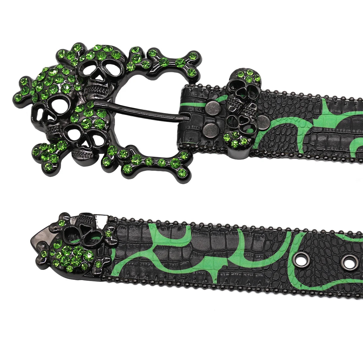 2025 Green Skull Western Rhinestones Belt