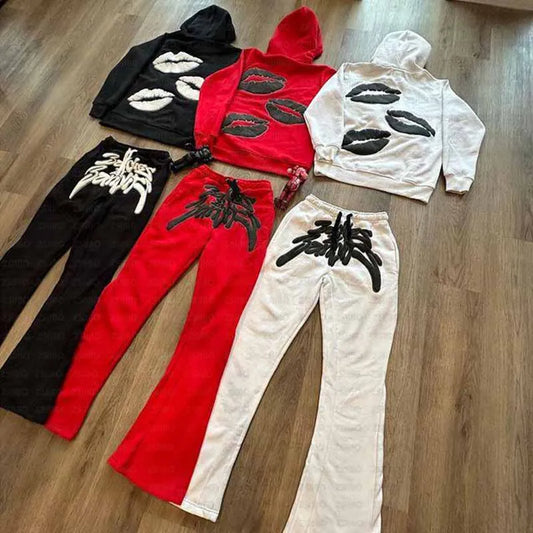 2025 Kiss Marks Y2k Letter Print Hoodie Women Men 2024 Punk Gothic Oversized Sweatshirt Streetwear Hip Hop Casual Pockets Hooded Pullovers Pants