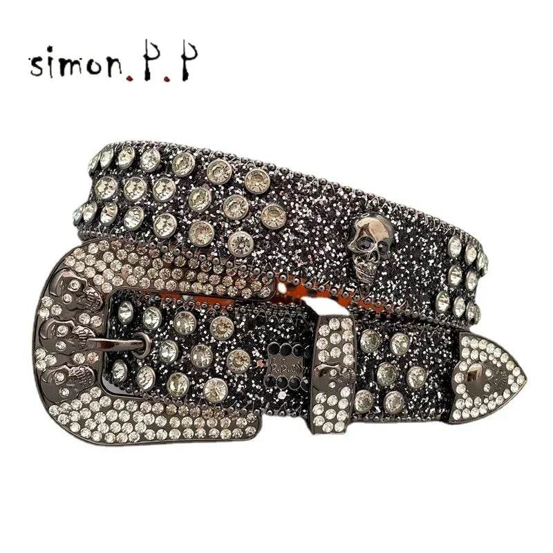 Dark Rhinestone Studded Belt