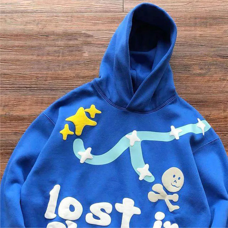 2025 All new Y2K Funny pattern letter foam High Street Hip-Hop Campus Loose Hoodie Men Women Gothic Harajuku Casual Oversized Sweatshirt Top