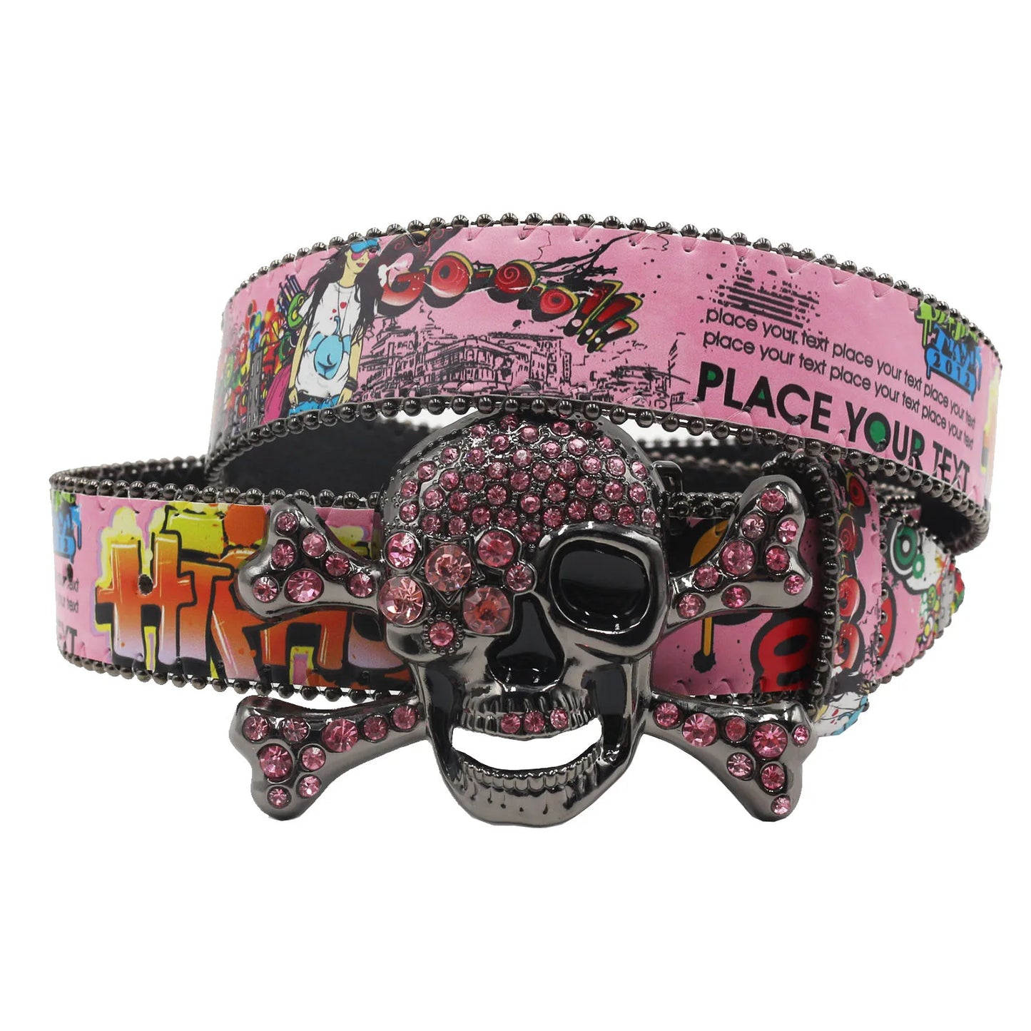 2025 Big Skull Punk Black Rhinestone Belt Unisex Designer Belt Diamond Y2K