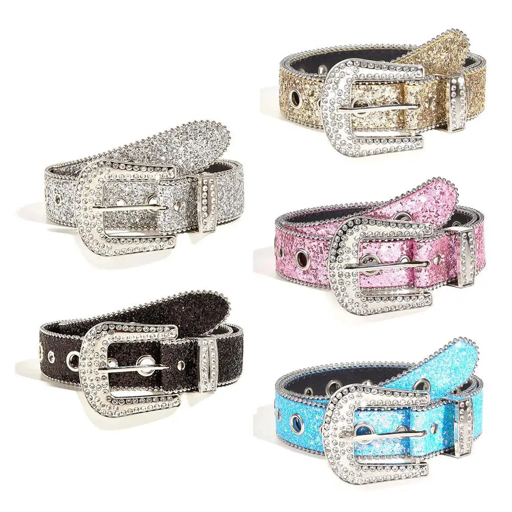 2025 Western Rhinestone Belts Unisex Diamond Strap Cowgirl Cowboy Bling Crystal Wide Buckle Belt