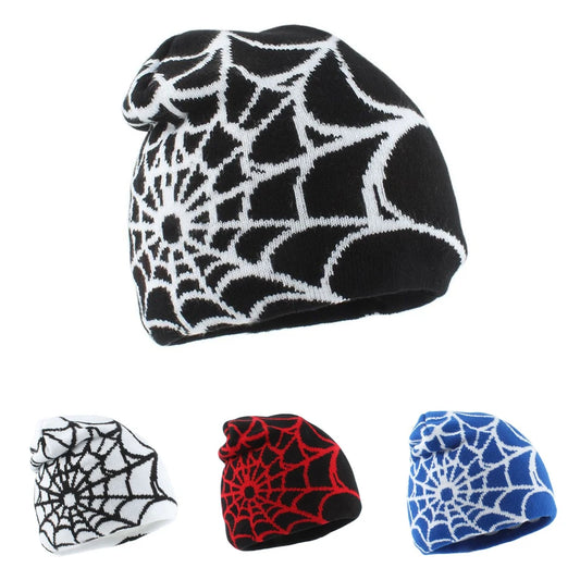 2025 Fashion Hip Hop Cap Streetwear Punk Winter Knitted Hat Unisex Spider Web Jacquard Weave Warm Beanies For Men Women