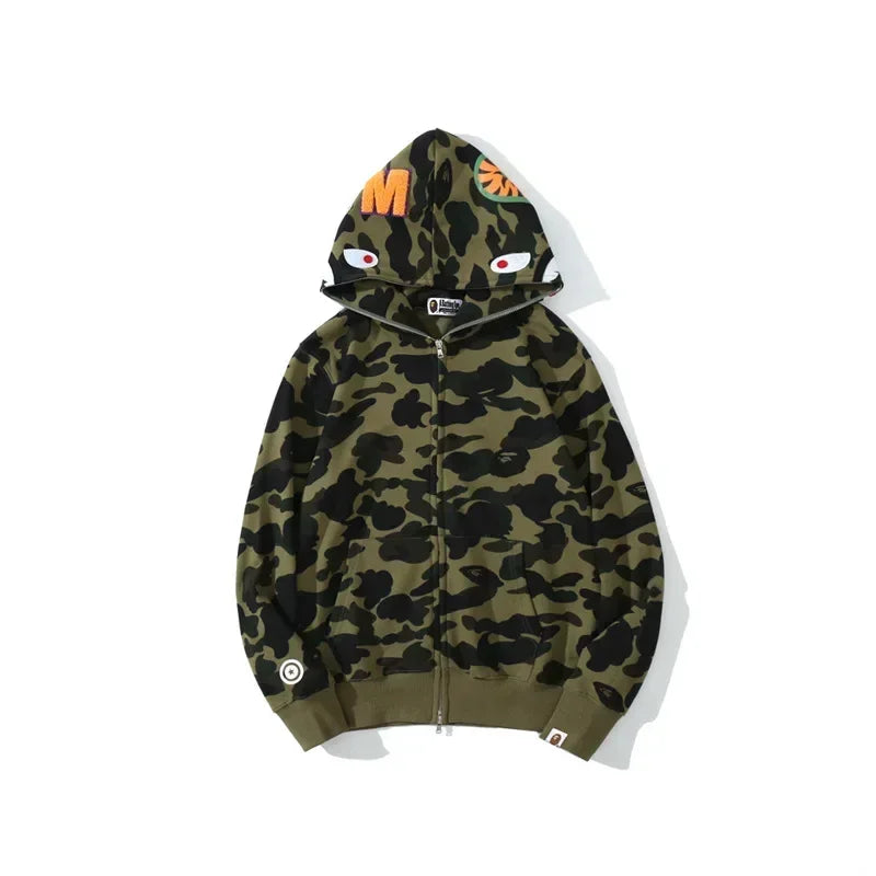 2025 100% Cotton Ape Camouflage Zippered Hoodie Fine Embroidery