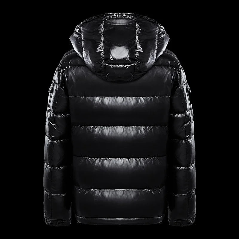 2025 Streetwear Men's Down Jacket White Duck Hood Warm Glossy Men Shiny Black Red Padded Fluffy Coat Man Winter Puffer Women