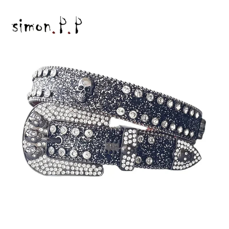 Dark Rhinestone Studded Belt