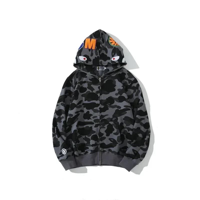 2025 100% Cotton Ape Camouflage Zippered Hoodie Fine Embroidery