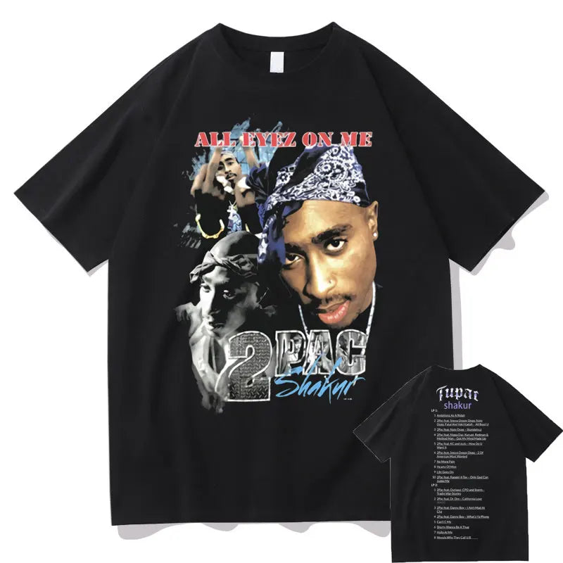 New Rap Tupac 2pac ALL EYEZ Motorbike Vintage Print T Shirt Men Women 100% Pure Cotton T-shirts Playboi Carti Hip Hop Man Tshirt