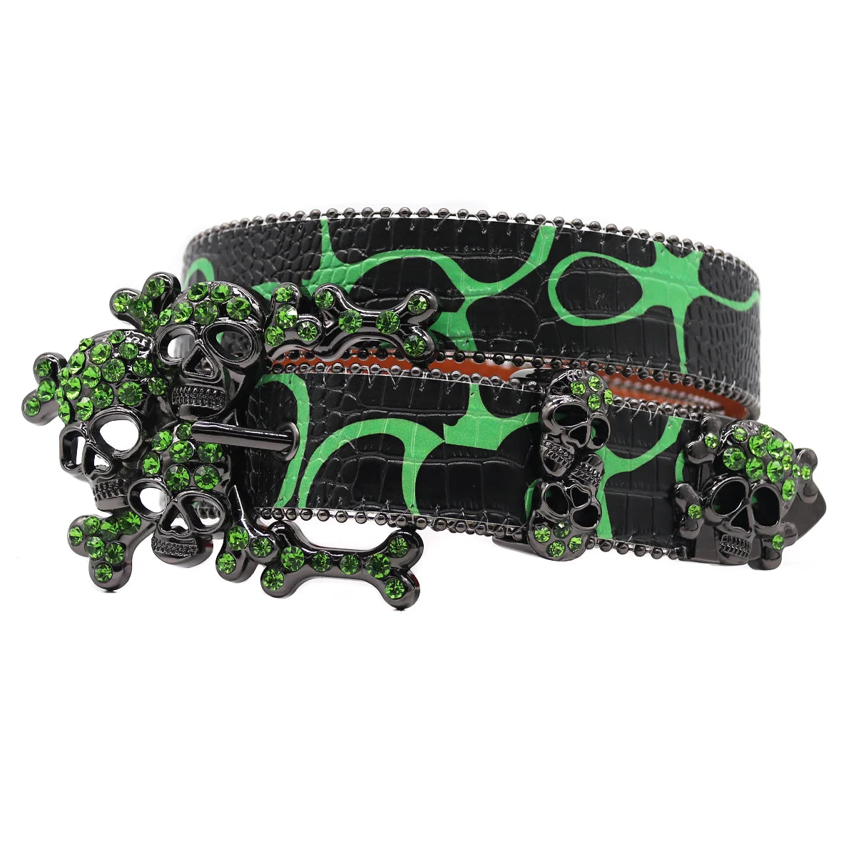 2025 Green Skull Western Rhinestones Belt