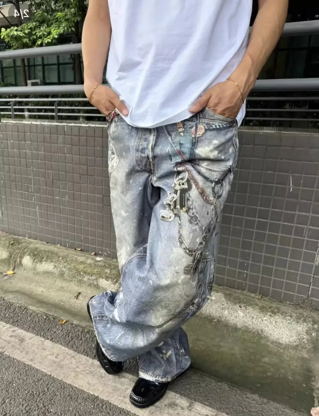 2025 Streetwear American style high street retro graffiti women man jeans Ins Harajuku men and women hip-hop goth wide leg pants Vintage baggy