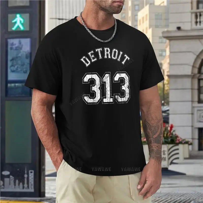 Detroit 313 T-Shirt graphic t shirt sweat shirts mens workout shirts black cotton mens t-shirt