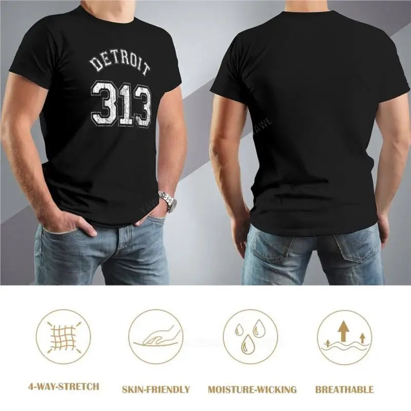 Detroit 313 T-Shirt graphic t shirt sweat shirts mens workout shirts black cotton mens t-shirt