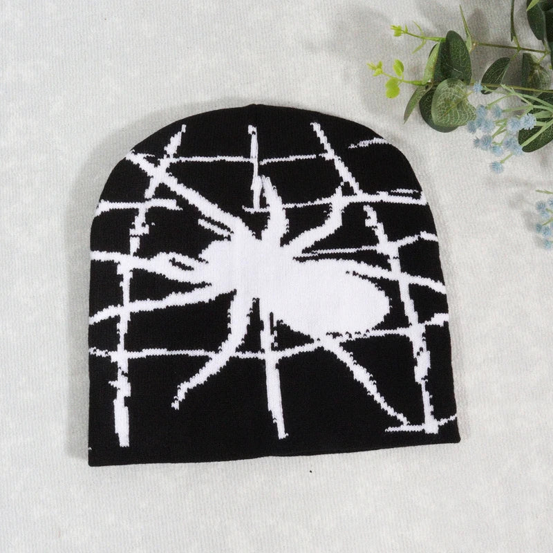 2025 Fashion Knitting Spider Web Design Hat Men Women Pullover  Cap  Goth  Warm  Beanie  Hats New Hip-hop  Streetwear  Caps