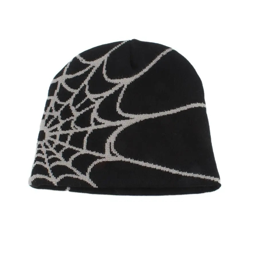 2025 Fashion Hip Hop Cap Streetwear Punk Winter Knitted Hat Unisex Spider Web Jacquard Weave Warm Beanies For Men Women