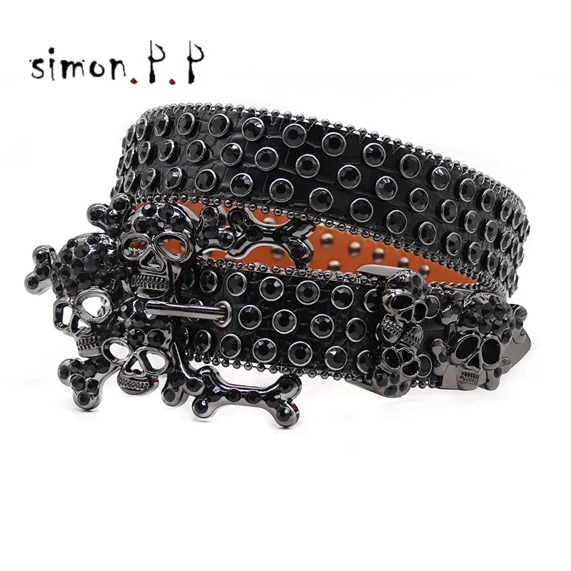 Luxury Rhinestone Skull Buckle Belt Unisex